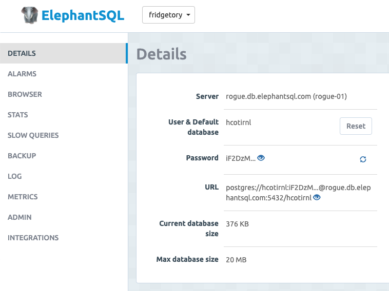 ElephantSQL Database Portal